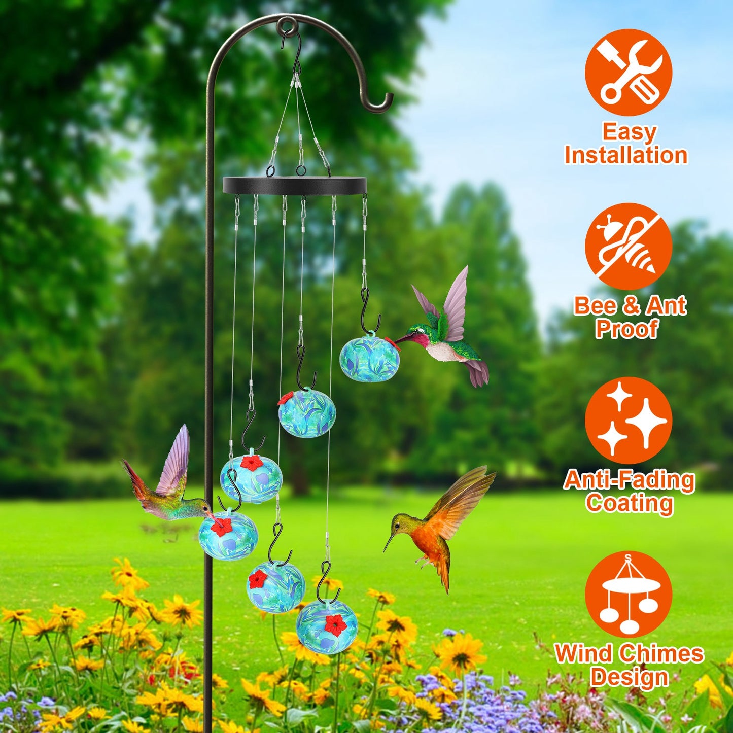 Wind Chime Hummingbird Feeder with Ant & Bee Proof Design
