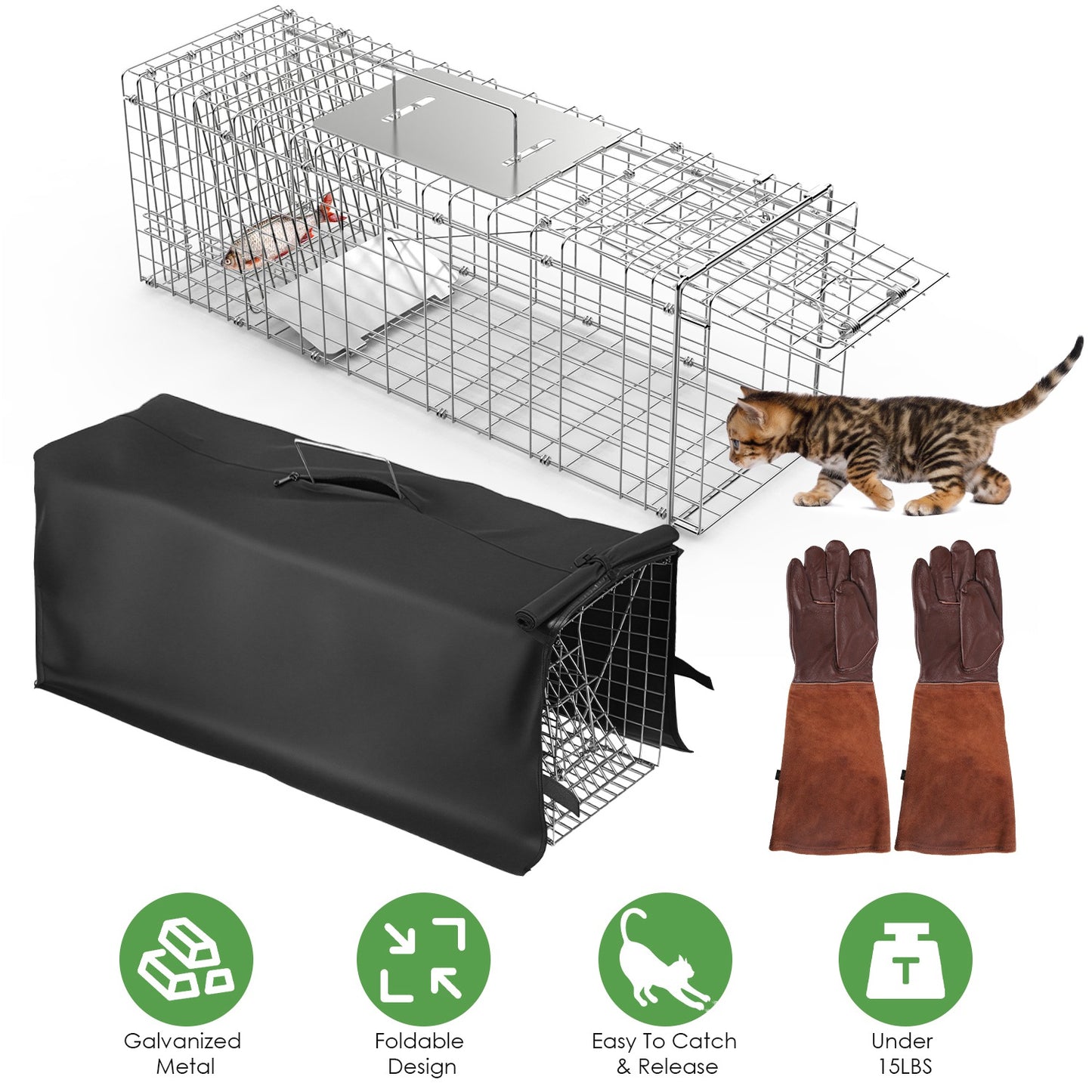 Live Animal Trap Cage 31" Folding with Waterproof Cover