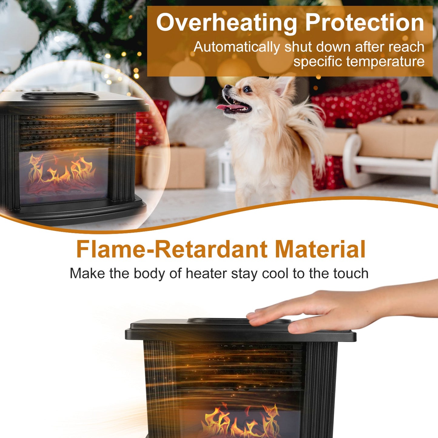 Electric Fireplace Heater 800W with Remote & Timer Control
