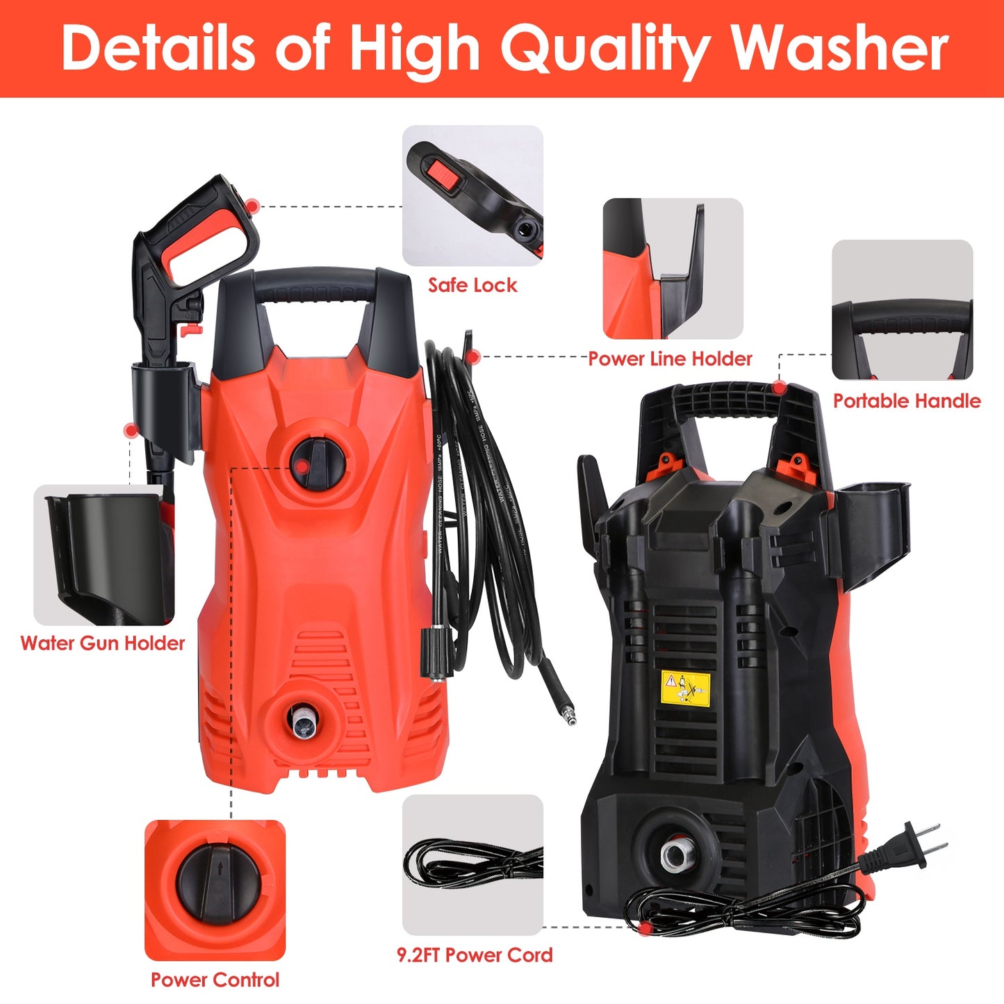 Electric Pressure Washer 1740 PSI 2.6 GPM with Adjustable Nozzle
