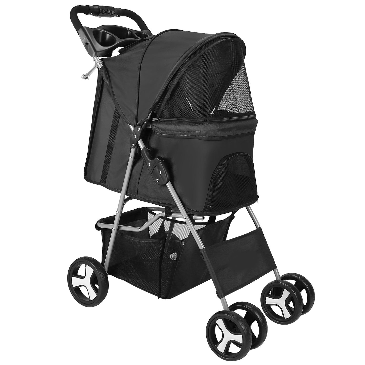Pet Stroller with 4 Wheels - Foldable Carrier for Dogs & Cats