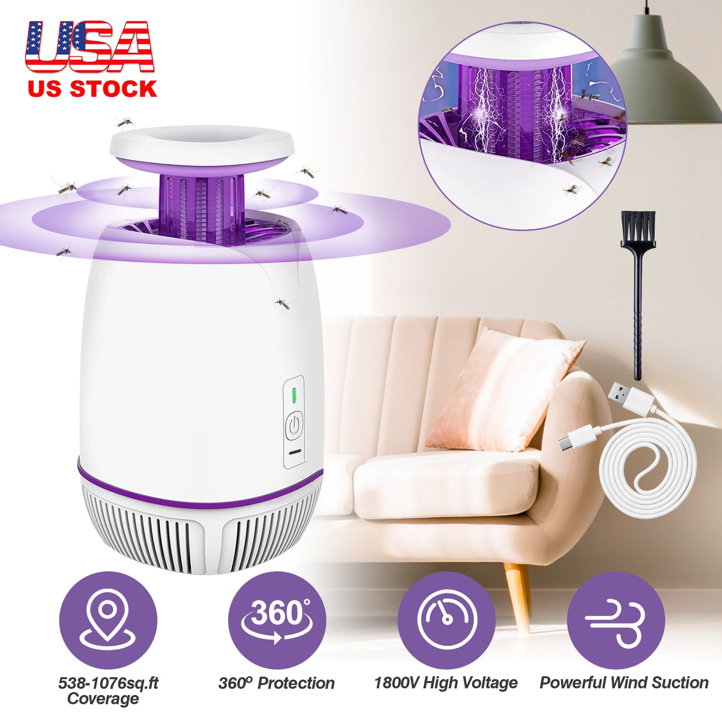 Electric Mosquito Zapper with 1076 Sq Ft Coverage