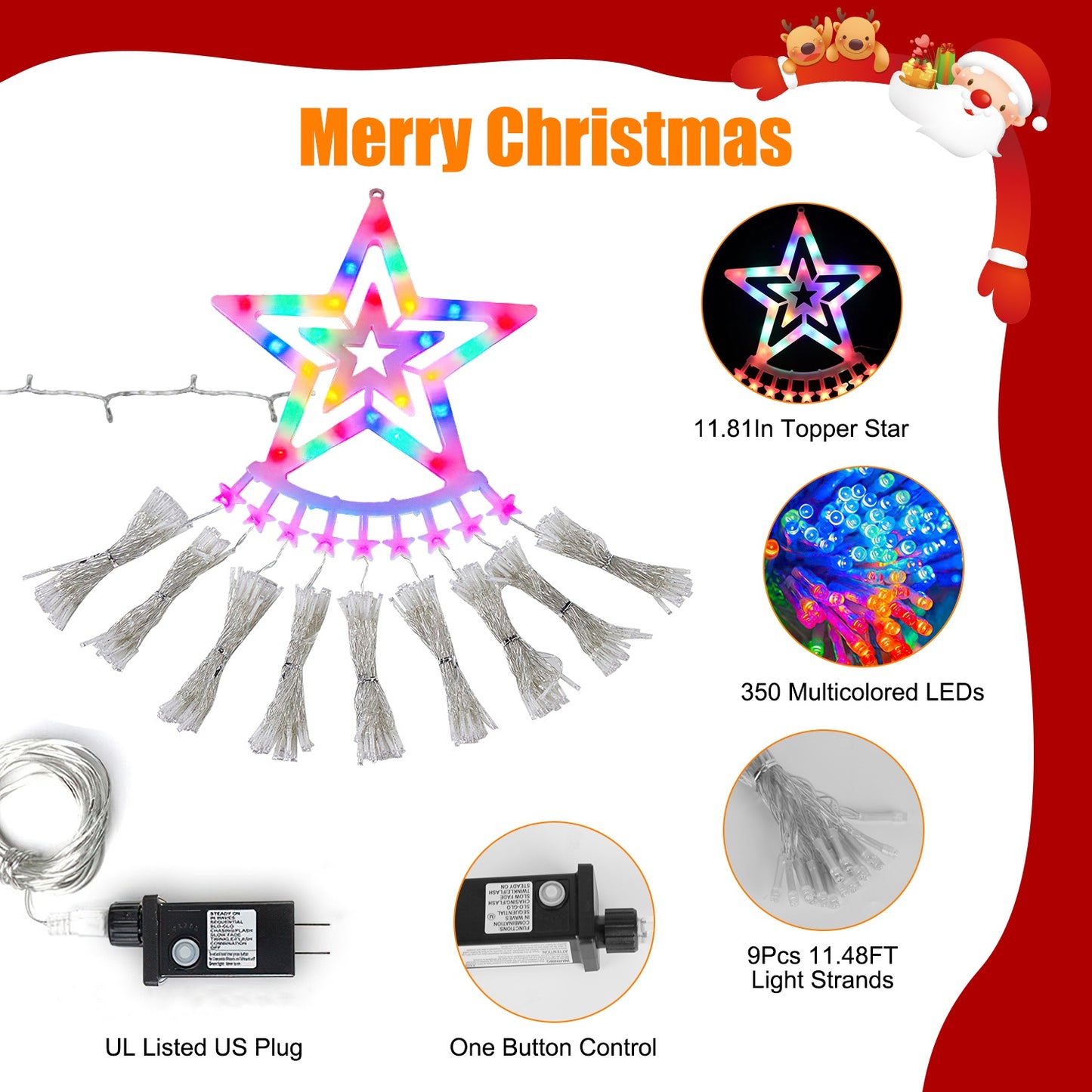 Star Waterfall Tree String Lights 350 LED Multicolor 11.48ft