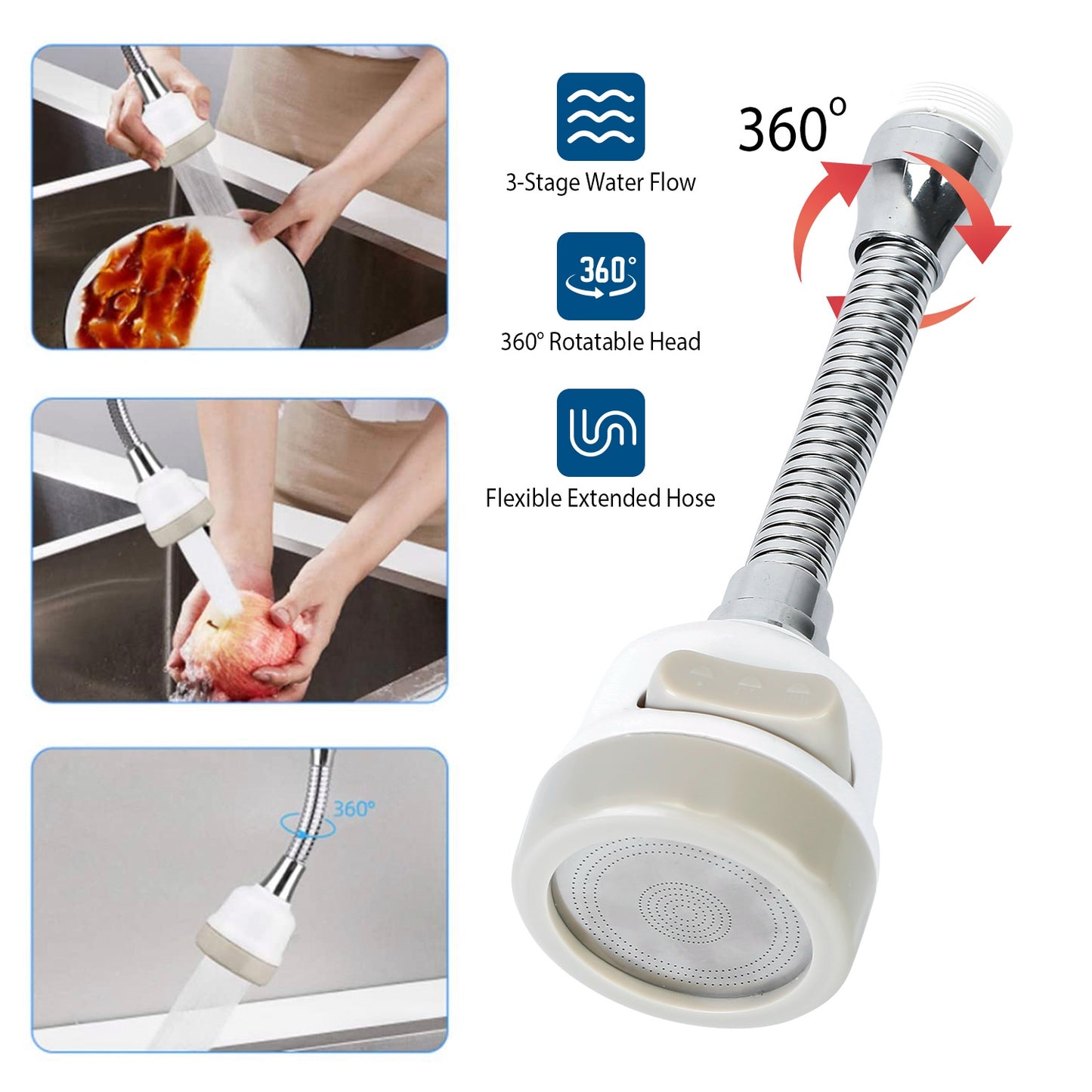 360° Rotatable Kitchen Faucet Aerator with 3 Spray Modes