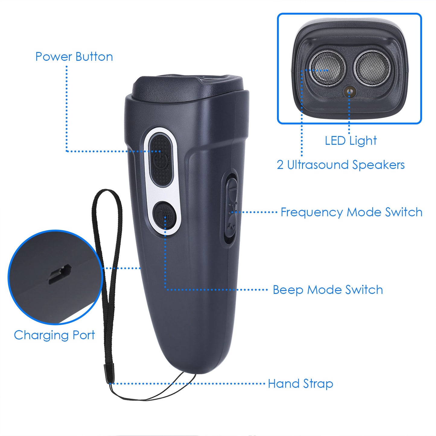 Ultrasonic Dog Barking Deterrent with LED Flashlight