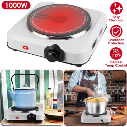 1000W Infrared Single Burner Hot Plate with Glass Cooktop
