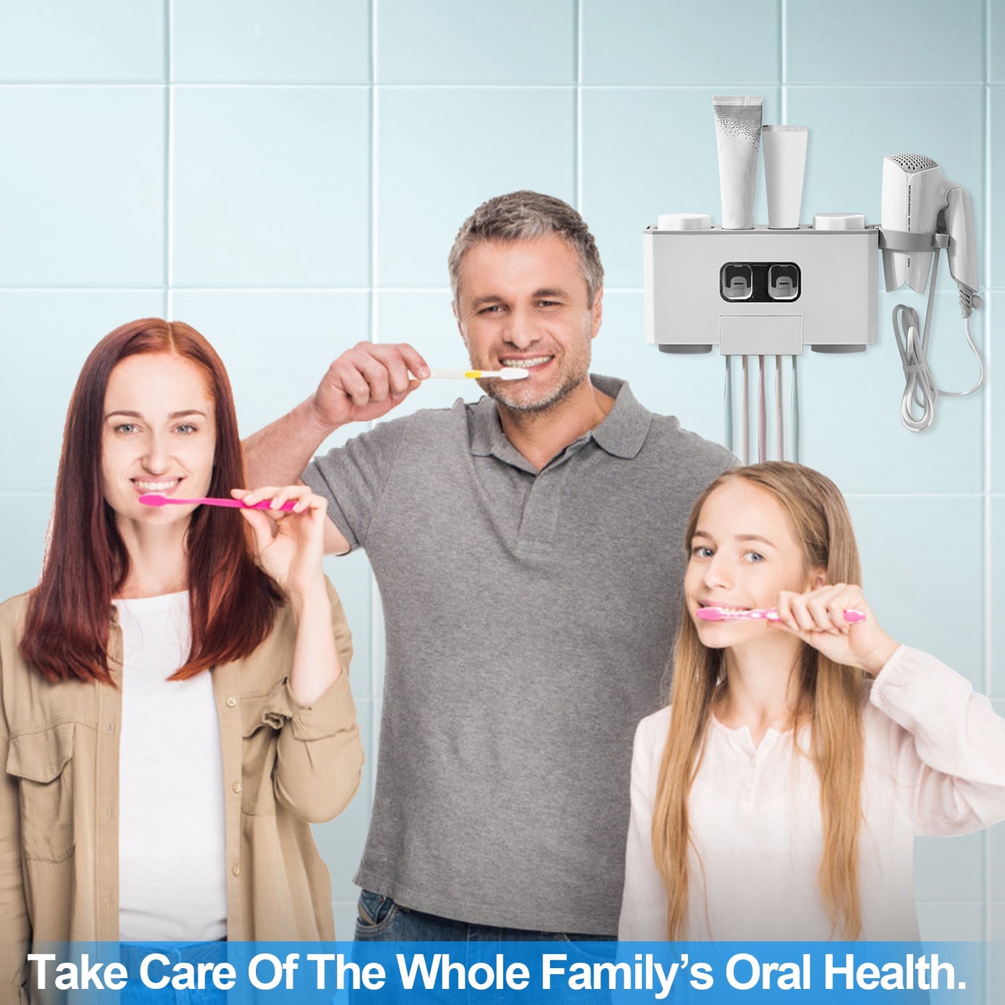 Wall Mount Toothbrush Holder with Automatic Toothpaste Dispenser
