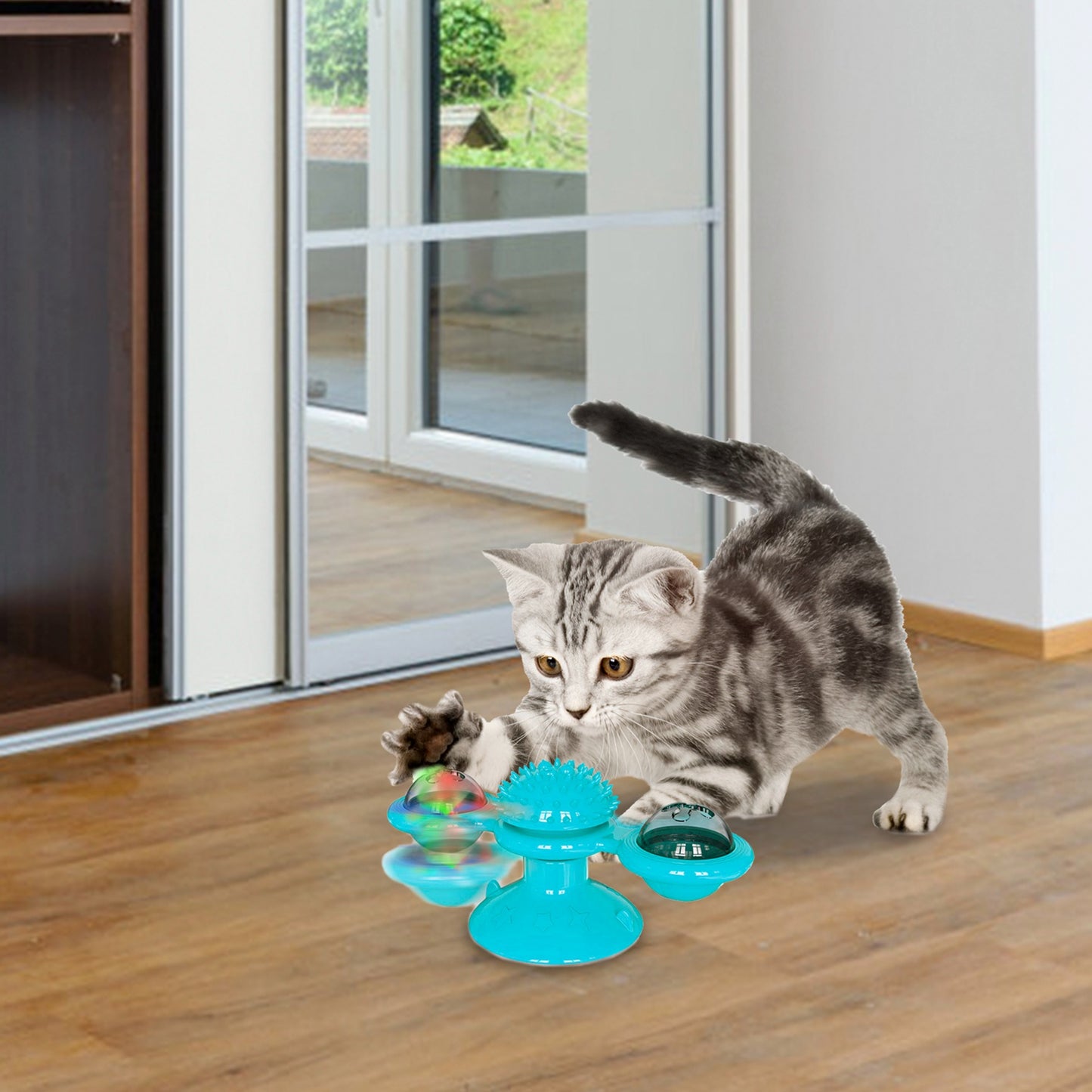 Windmill Cat Toy with Catnip Ball and LED Light