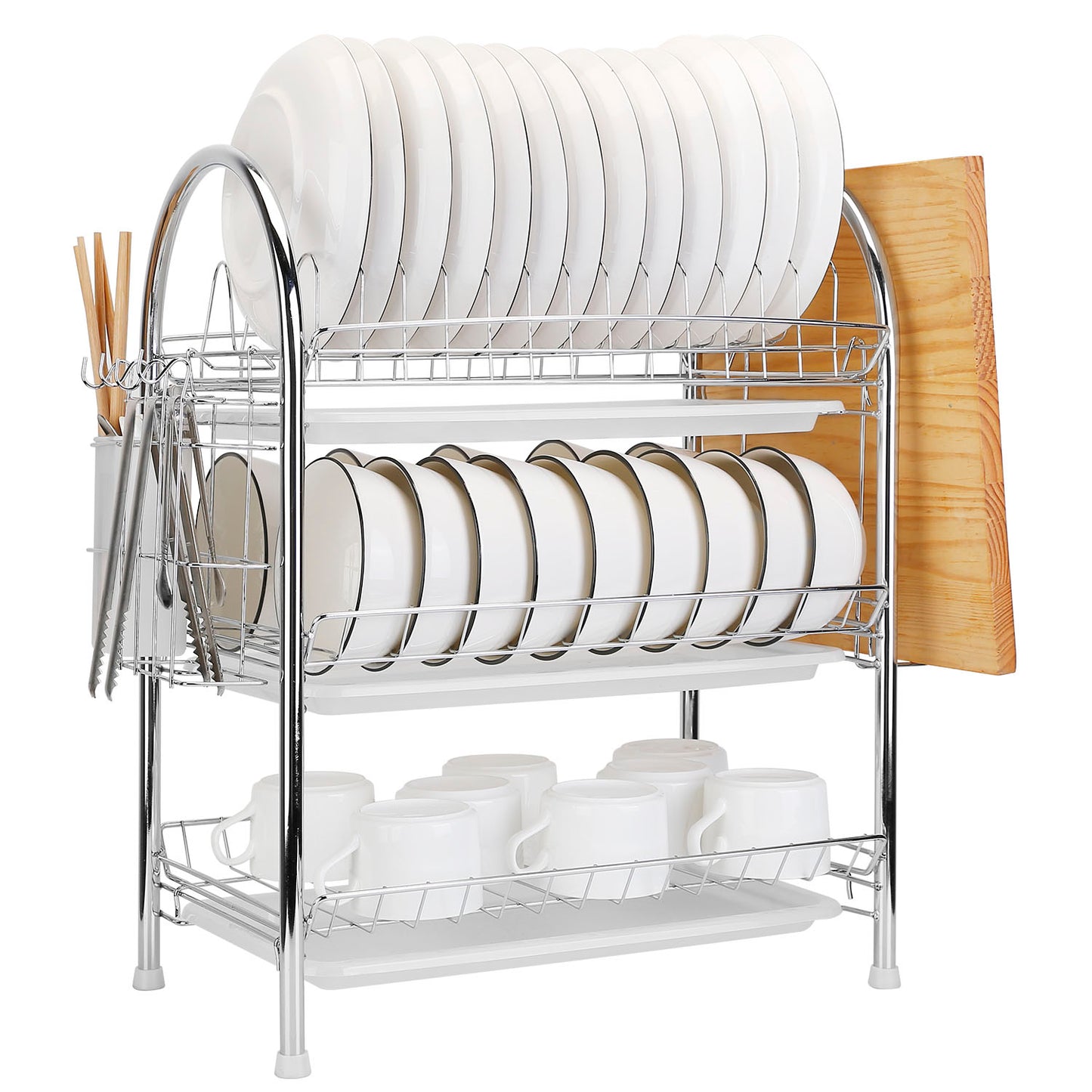 3-Tier Dish Drying Rack with Utensil Holder & Drain Trays