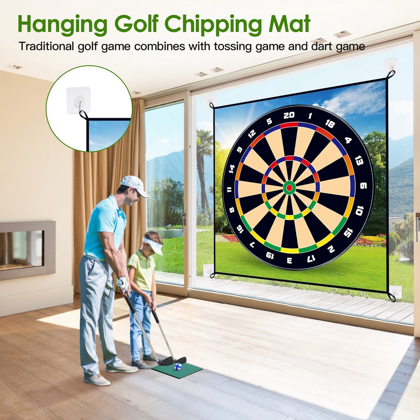 Golf Chipping Dart Game Mat Set with 20 Sticky Balls