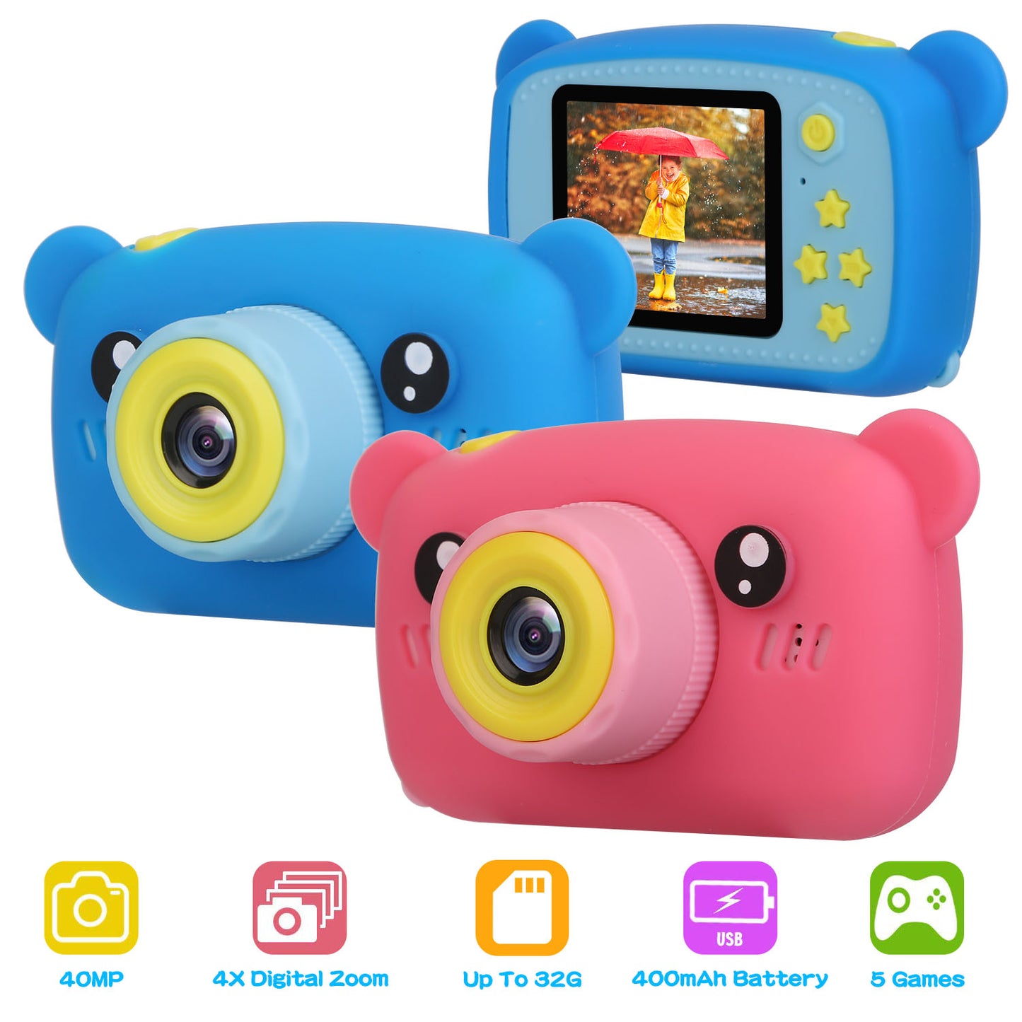 Kids Digital Camera with 2.0" Screen and 32GB Card