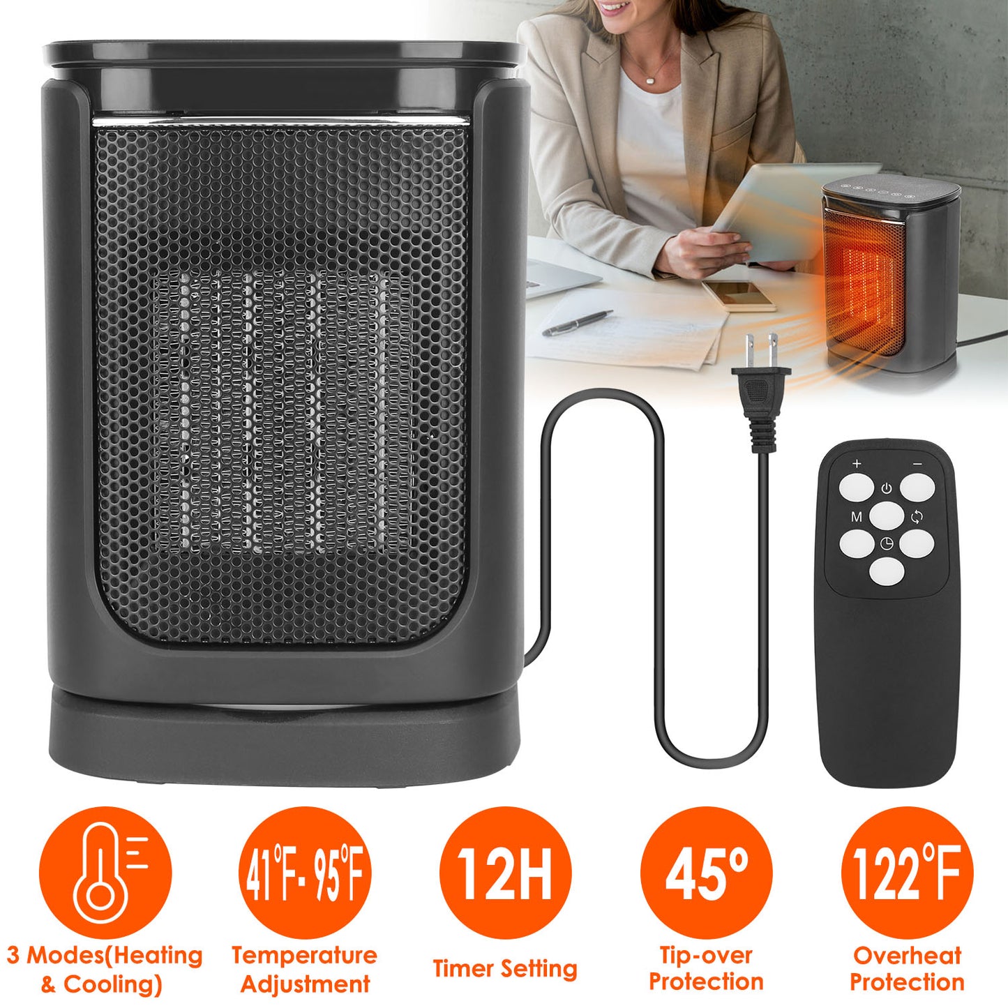 1500W Ceramic Space Heater with Remote Control & Oscillation