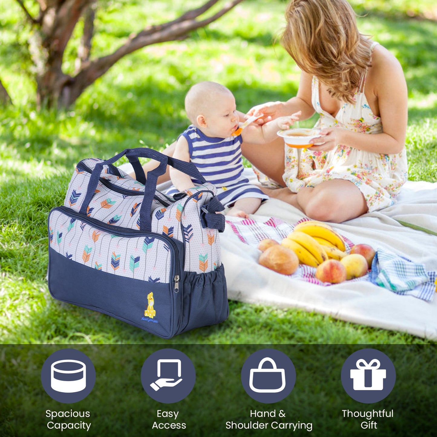 5-Piece Diaper Bag Set with Bottle Bag and Changing Pad