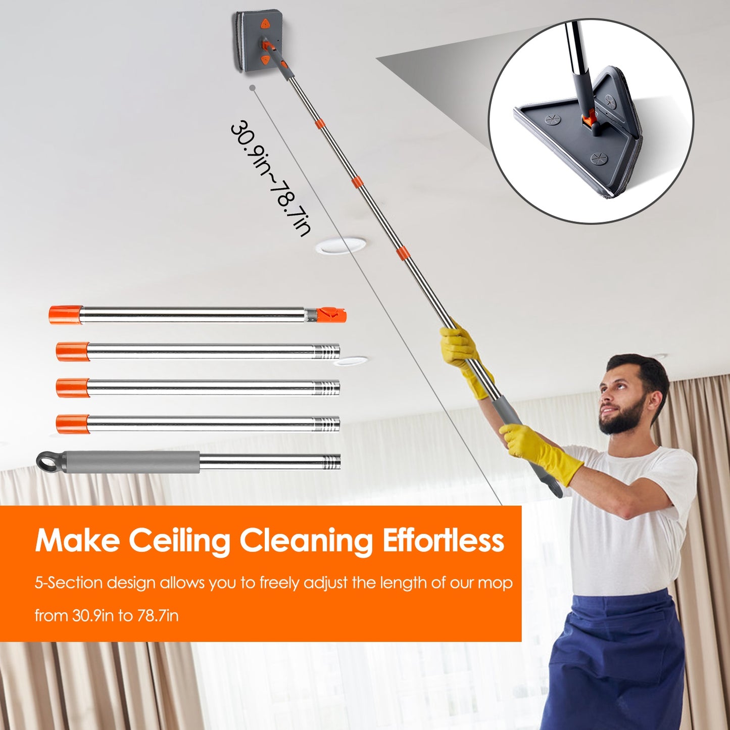 Baseboard Cleaner Mop with Extendable Handle & 8 Reusable Pads