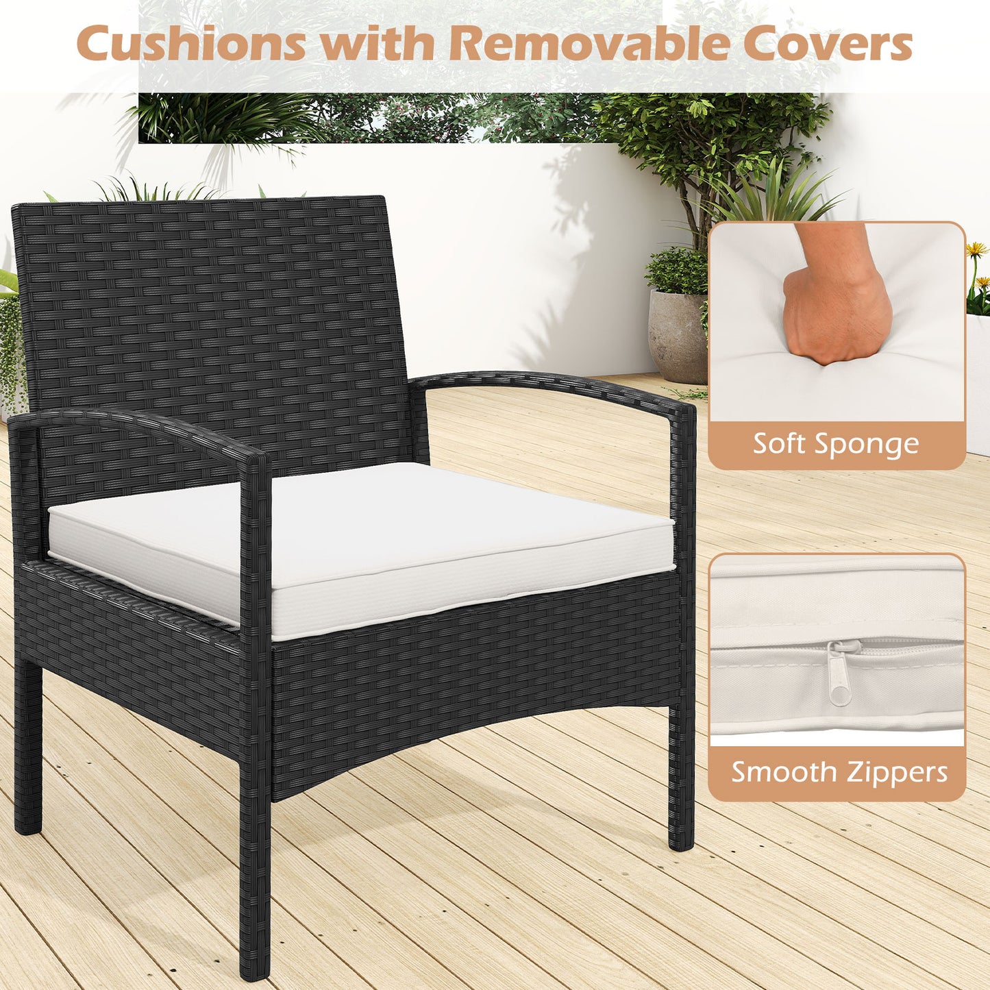 3-Piece Patio Conversation Set with Rattan Bistro Chairs & Table