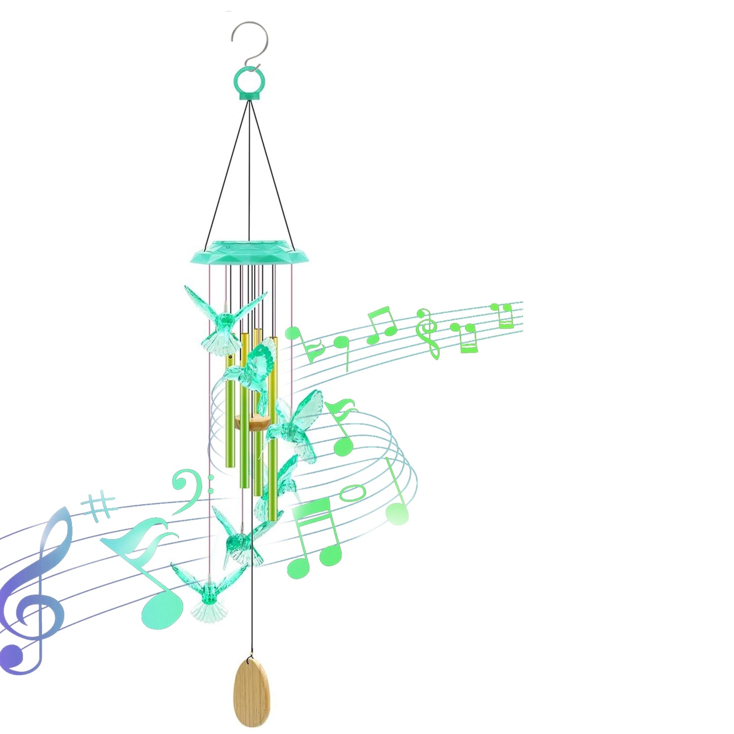 Solar Wind Chime with Color-Changing LED Lights & Aluminum Tubes