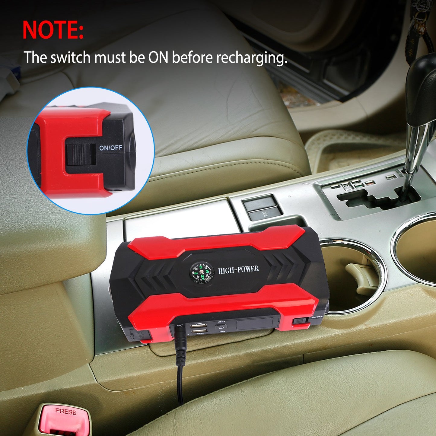 Car Jump Starter 800A 28000mAh with LCD Screen & LED Flashlight