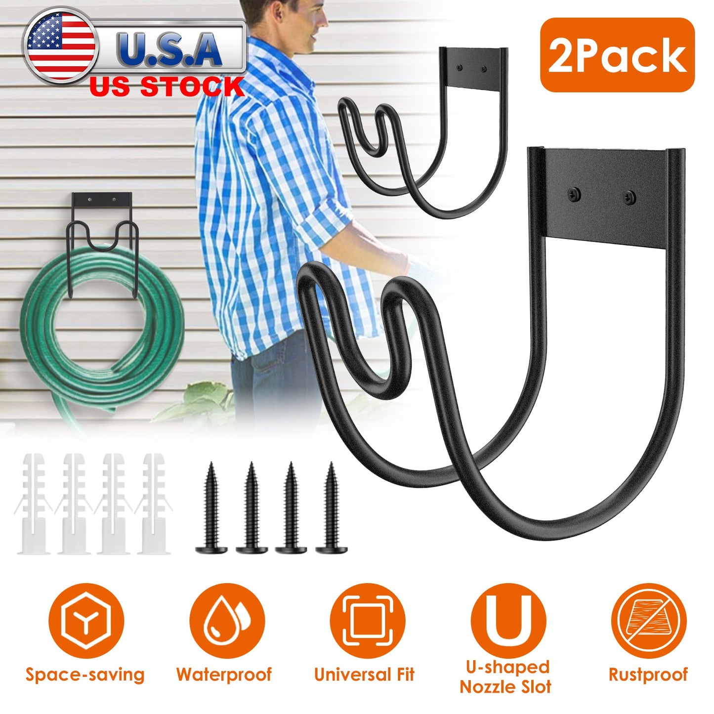Heavy Duty Stainless Steel Garden Hose Holder - 2 Pack