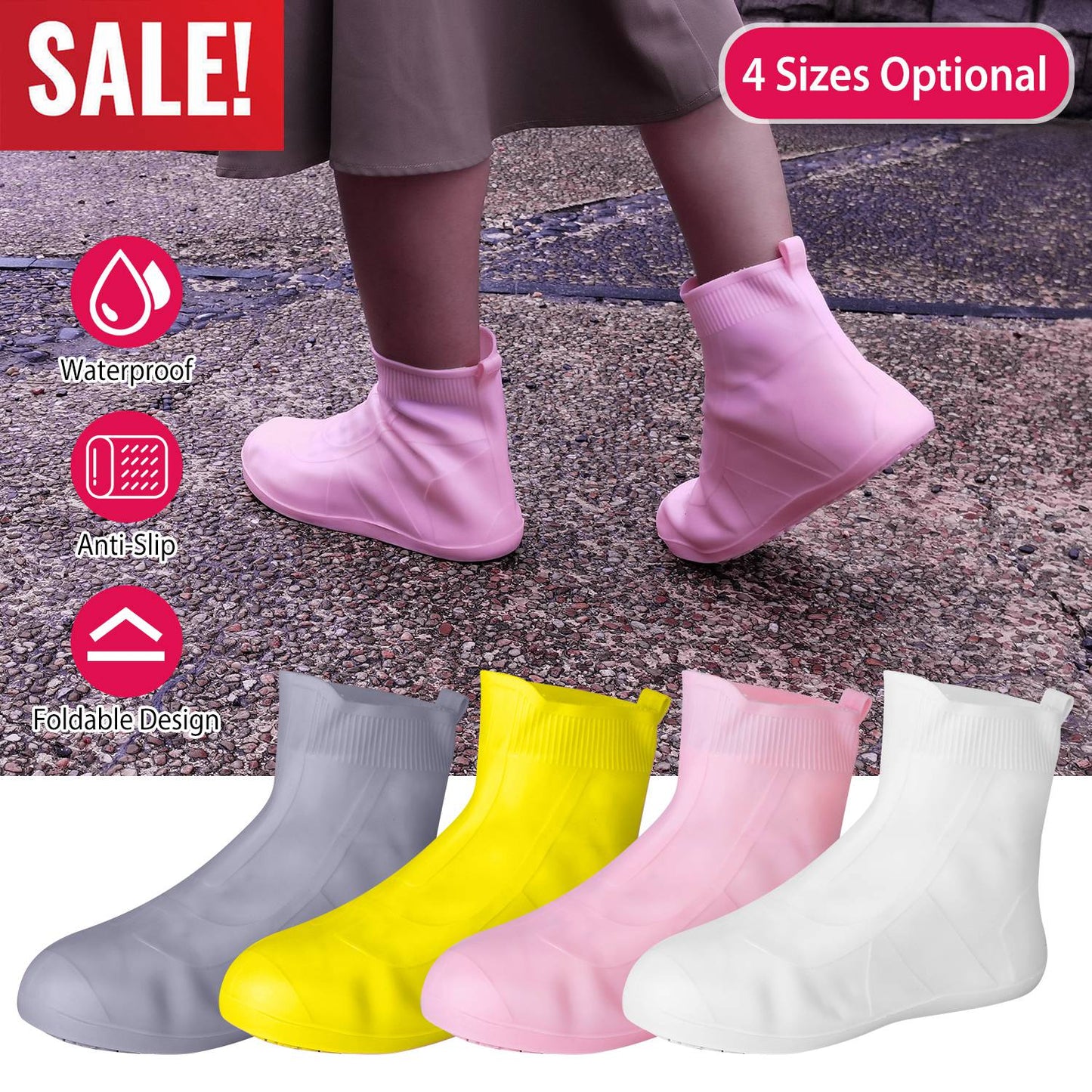 Waterproof Shoe Covers Reusable Not-Slip Rain Shoe Covers Protectors Foldable TPE Rubber Shoe Protectors For Men Women Kids
