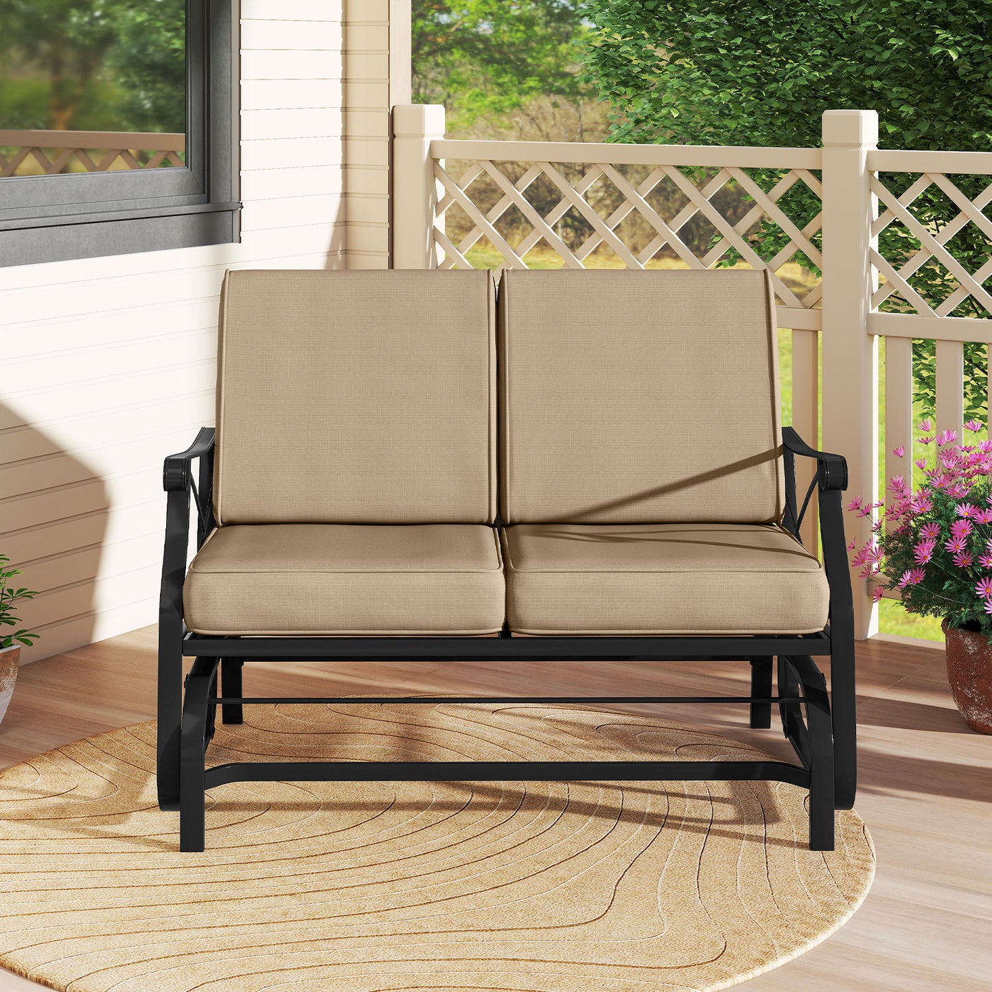 2-Person Glider Loveseat with Cushions for Outdoor Patio