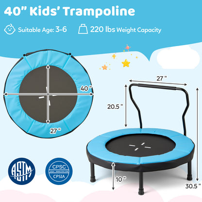 40-Inch Kids Trampoline with Adjustable Handlebar