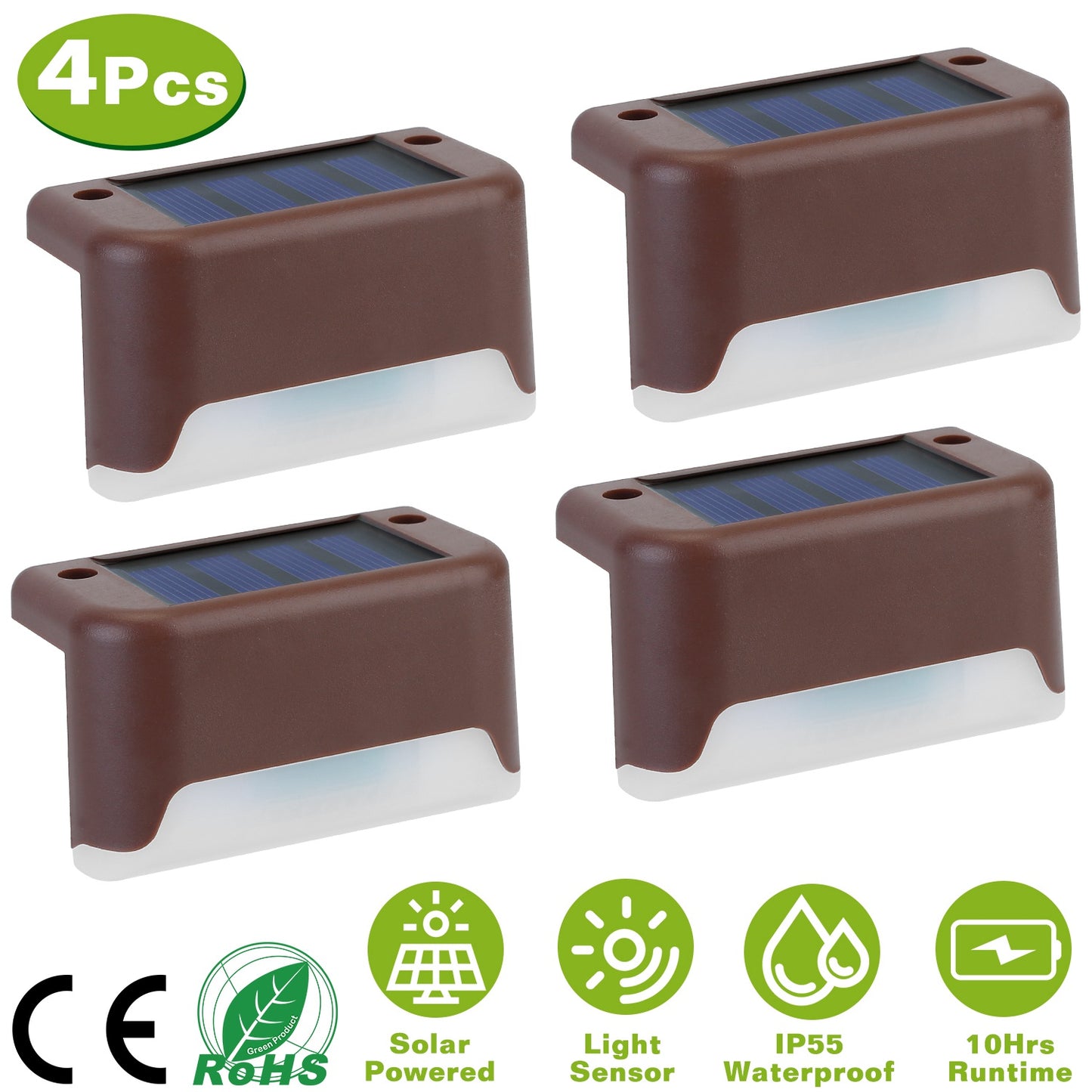 Solar Powered LED Step Lights 4-Pack with Dusk to Dawn Sensor