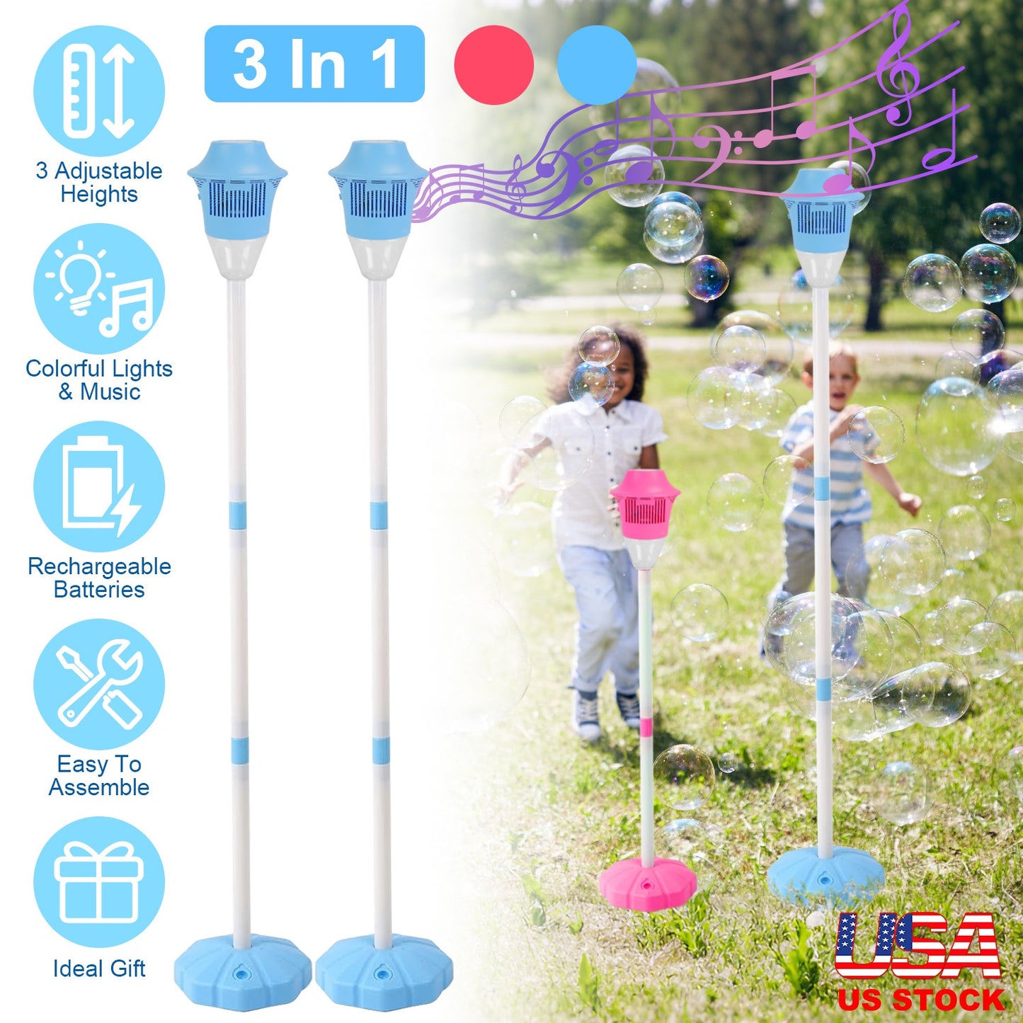 Standing Bubble Machine with Lights & Music - 3 Heights