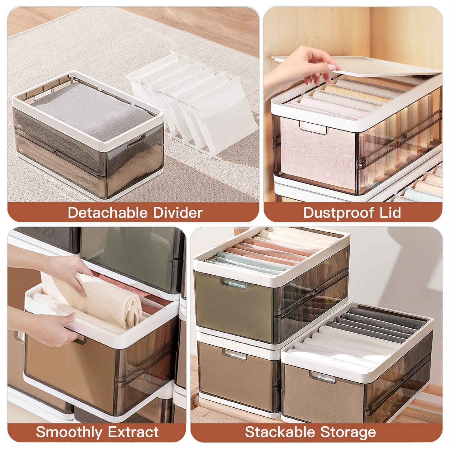 Foldable Storage Bins with Lids - 3 Pack Stackable Organizer