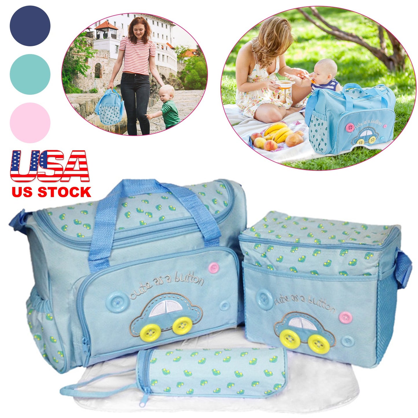 4-Piece Diaper Bag Tote Set with Changing Pad