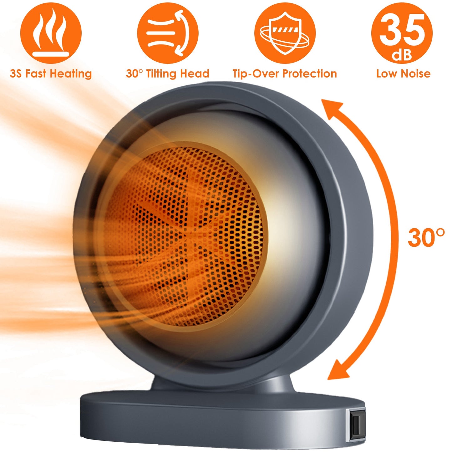 380W Portable Space Heater with 30° Tilt & Fast Heating