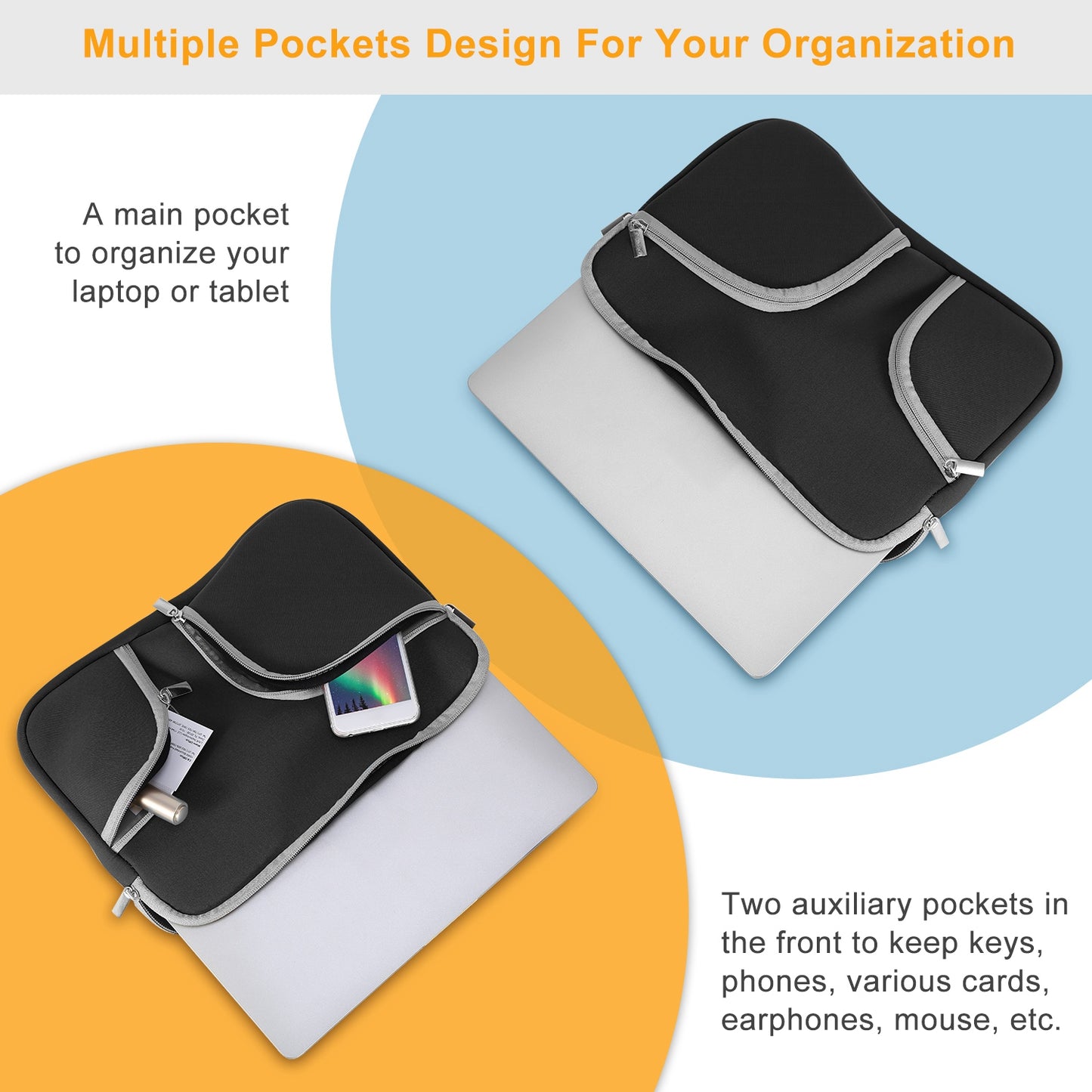 Laptop Sleeve Bag with Front Pockets - Neoprene Protection