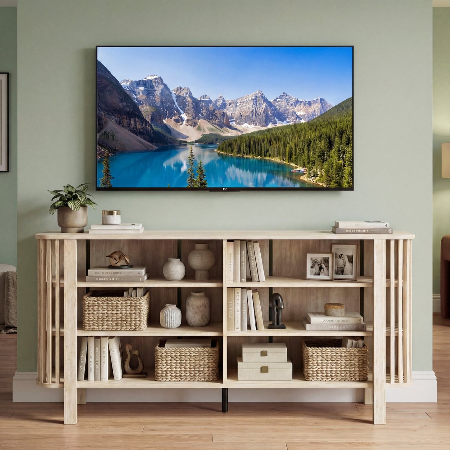 59 Inch TV Stand for TVs Up to 55 Inches with Adjustable Shelves