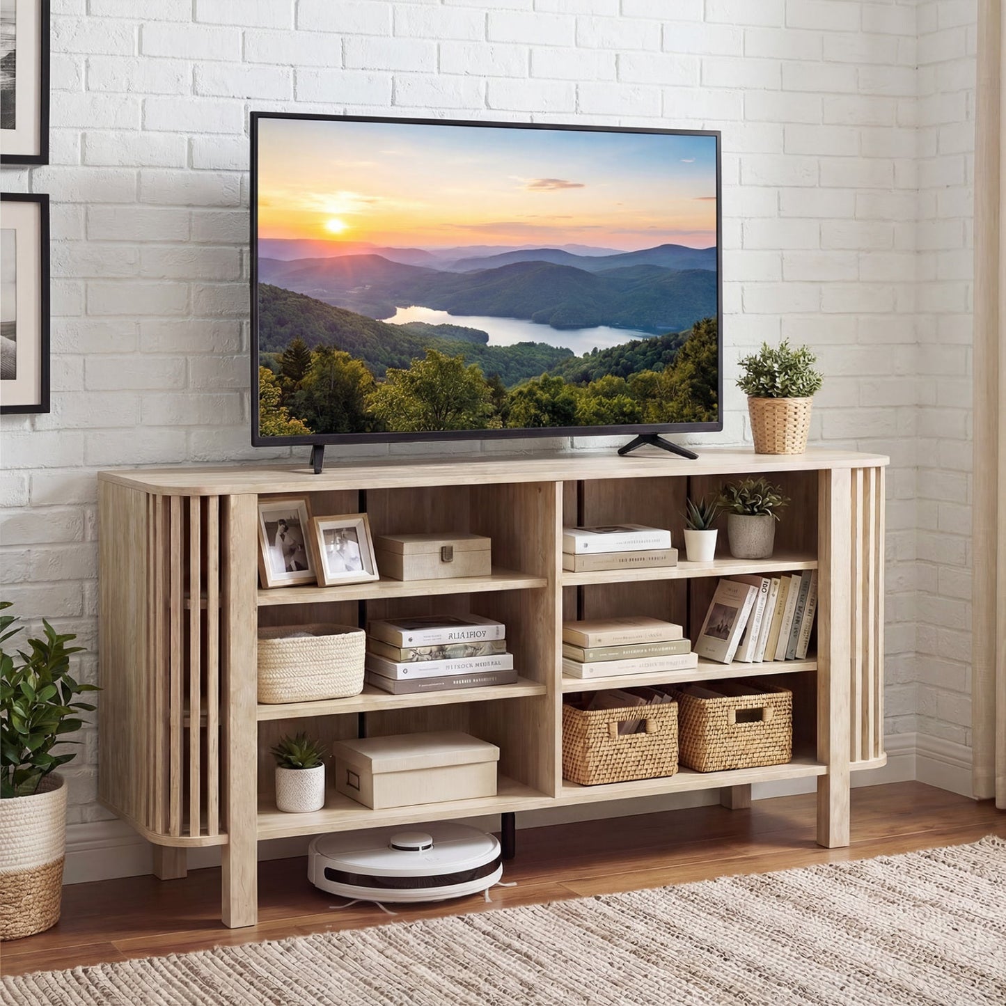 59 Inch TV Stand for TVs Up to 55 Inches with Adjustable Shelves