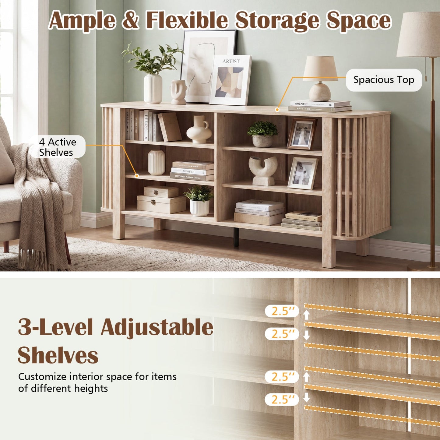 59 Inch TV Stand for TVs Up to 55 Inches with Adjustable Shelves