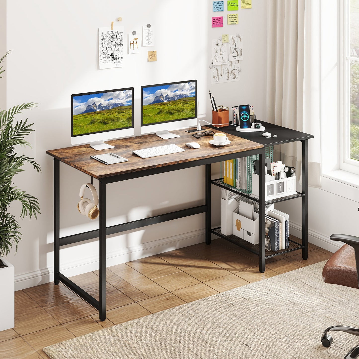 59 Inch Home Office Computer Desk with Removable Storage Shelves