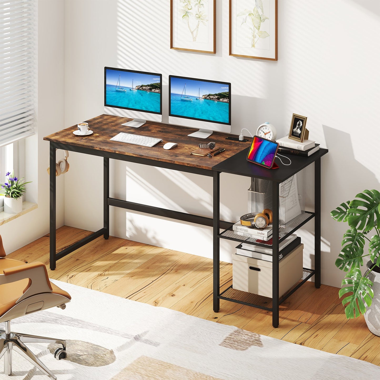 59 Inch Home Office Computer Desk with Removable Storage Shelves