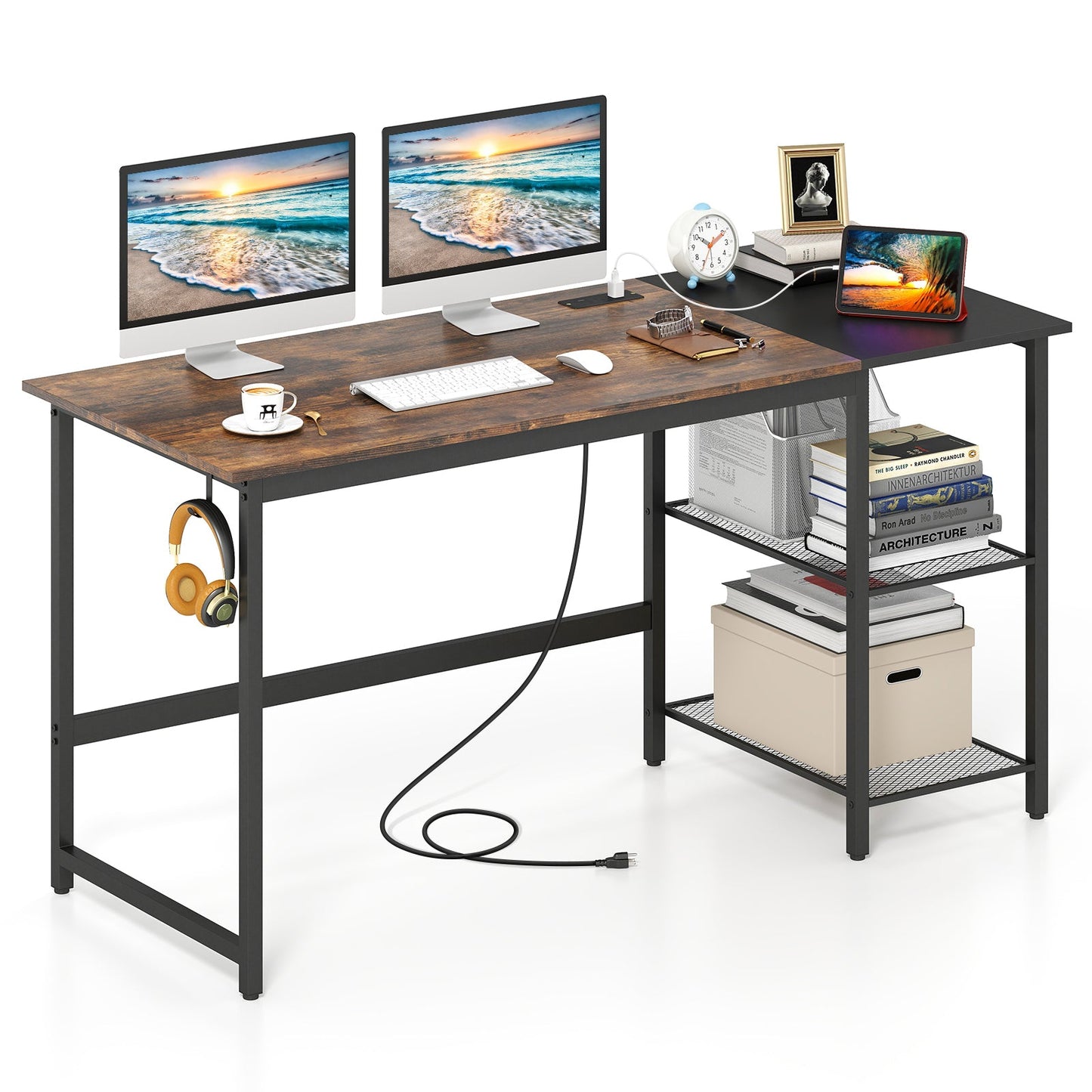 59 Inch Home Office Computer Desk with Removable Storage Shelves