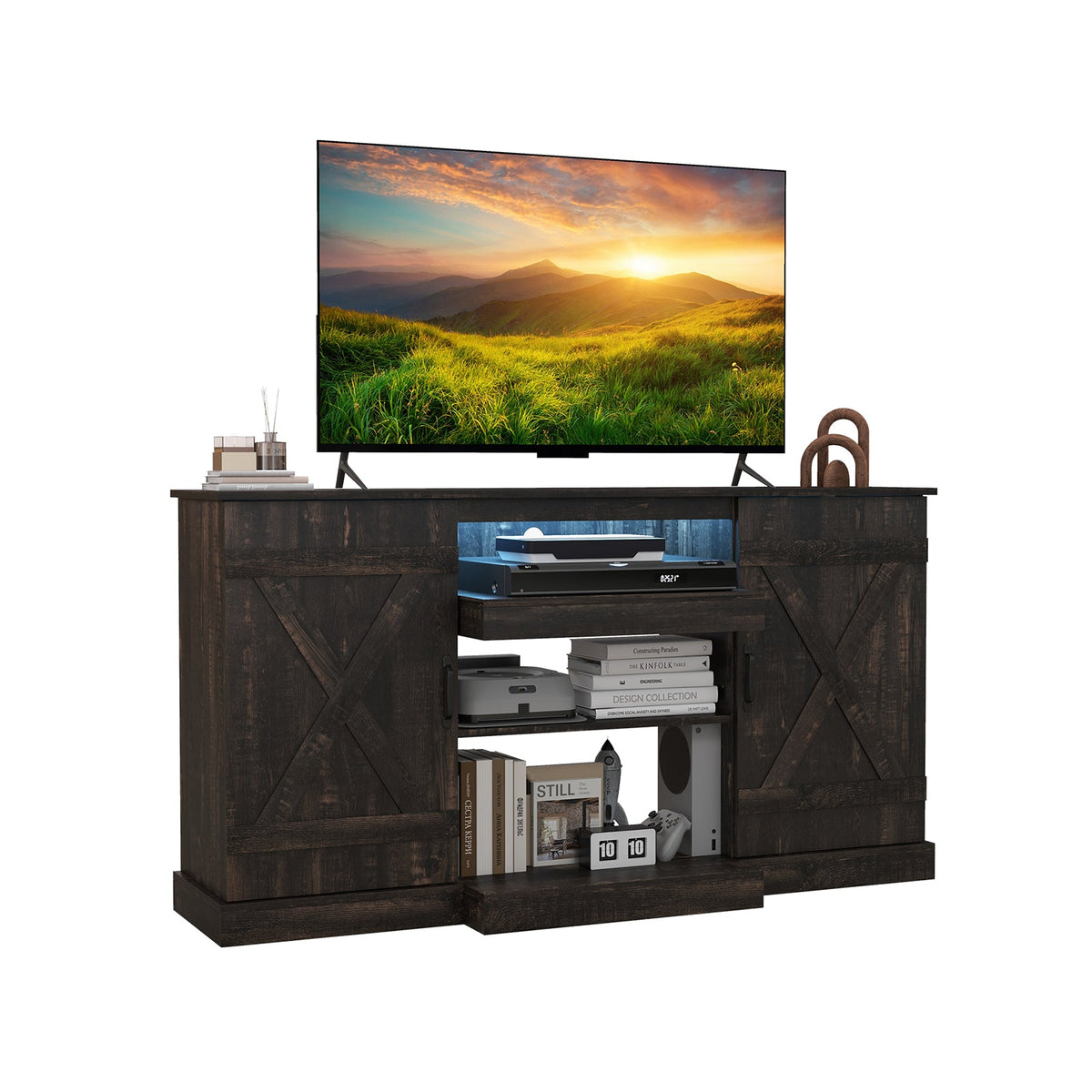 58 Inches TV stand for TVs up to 65 Inches with 20 Color Led Lights-Coffee