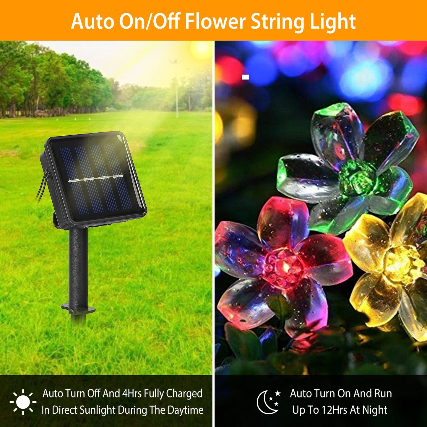 Solar Flower String Lights 50 LED Sakura Blossom 23ft Waterproof