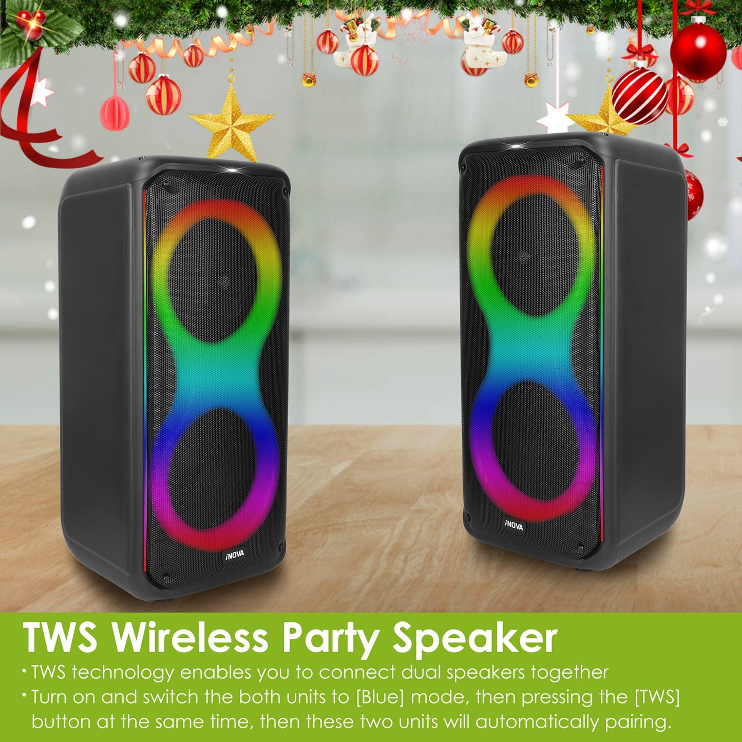 Portable Wireless Party Speaker with RGB Lights & Remote