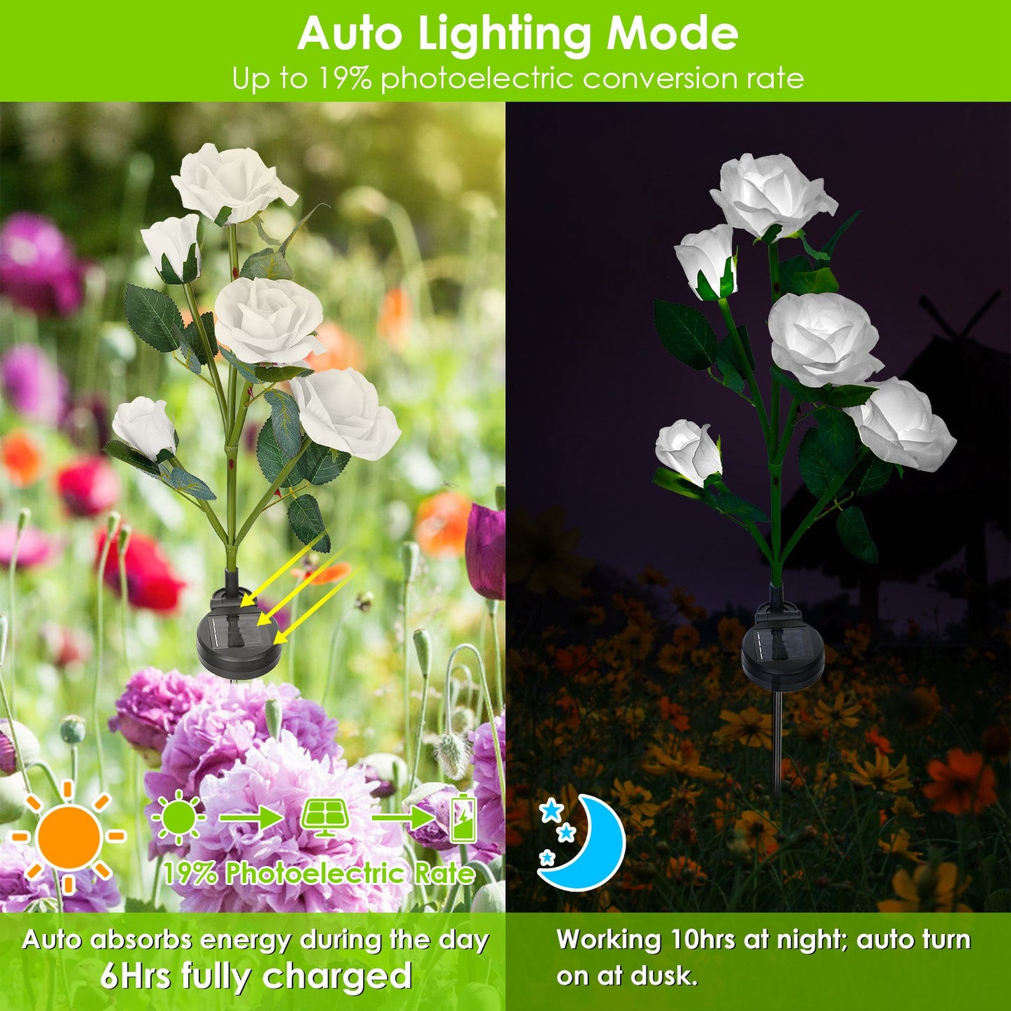 Solar Rose Flower Stake Lights - 2 Pack Outdoor Garden Decor