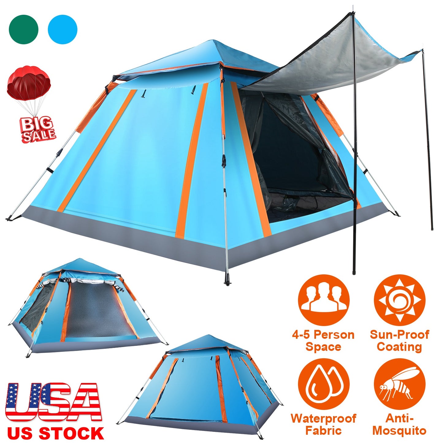 4-5 Person Camping Tent with Mosquito Net Windows