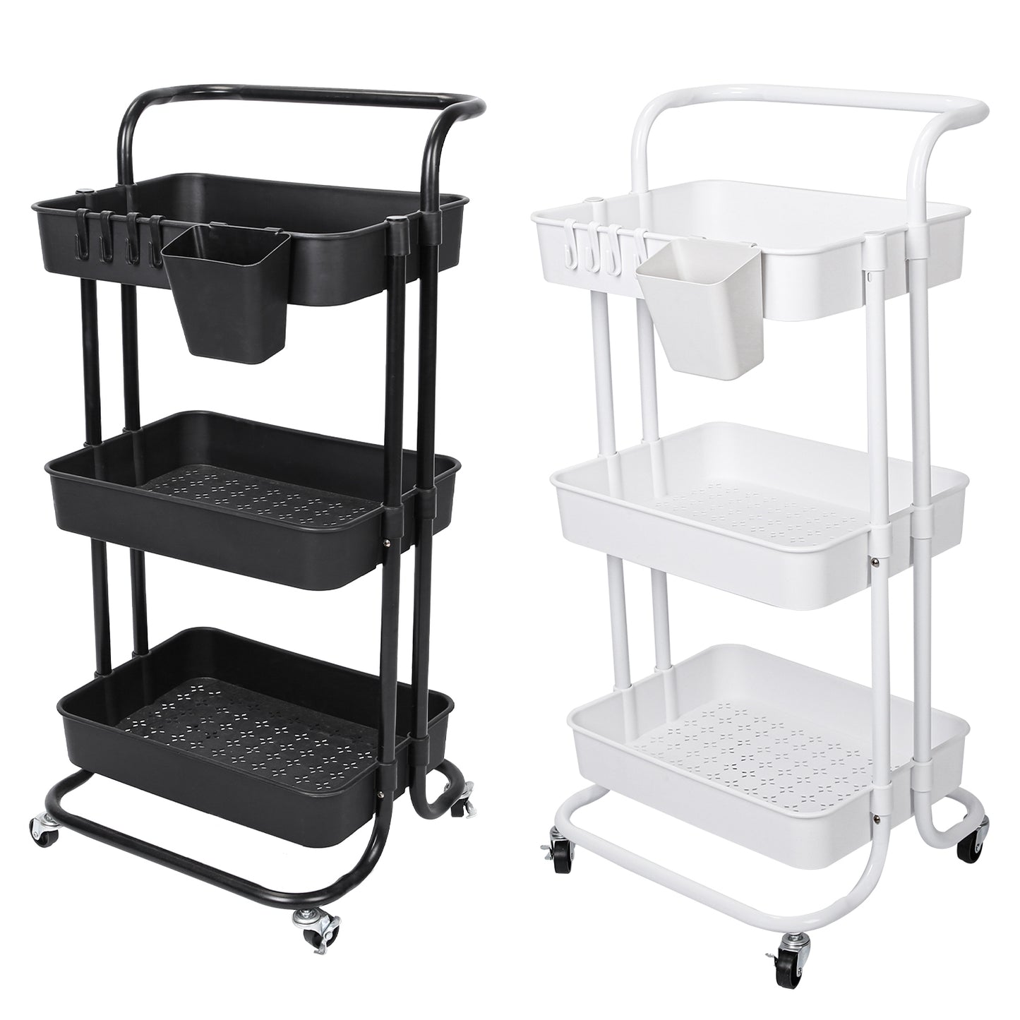 3-Tier Rolling Utility Cart with Lockable Wheels & Mesh Baskets