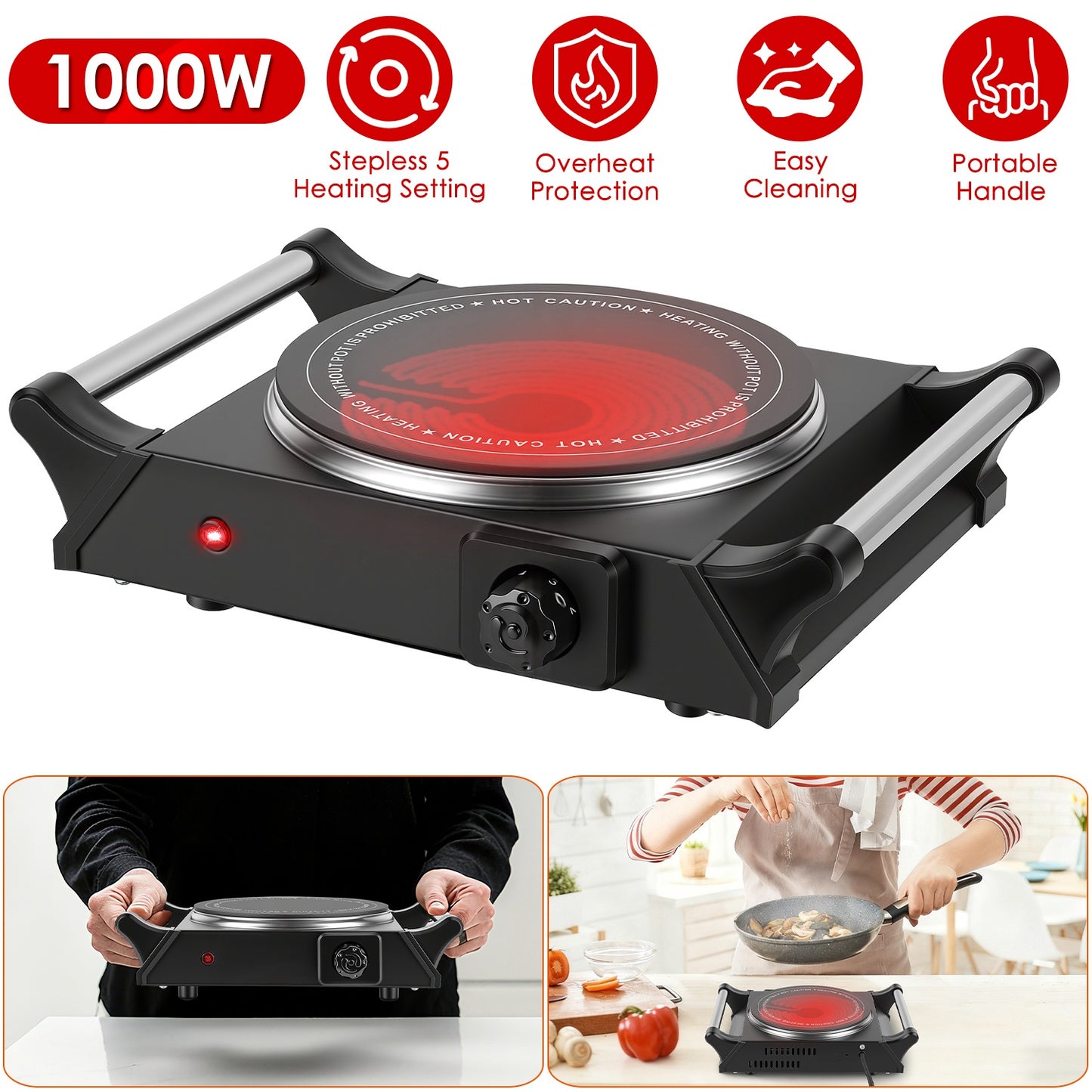 Electric Double Burner Hot Plate with Adjustable Temperature