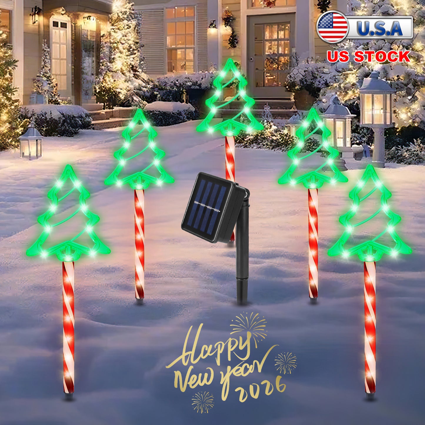 Solar Christmas Pathway Lights 5-Pack with 8 Lighting Modes