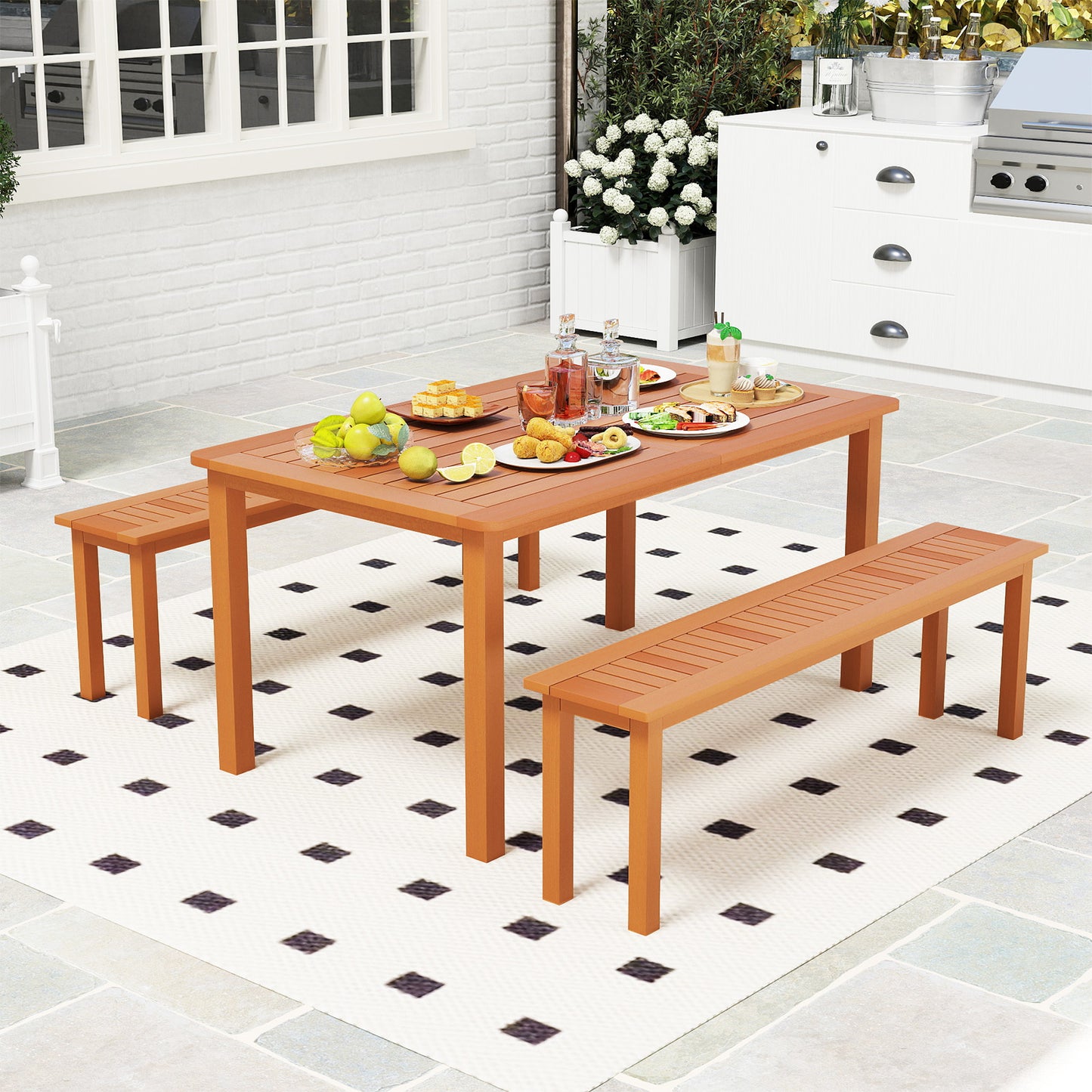 59-Inch Wooden Backless Bench with Teak Oil Finish