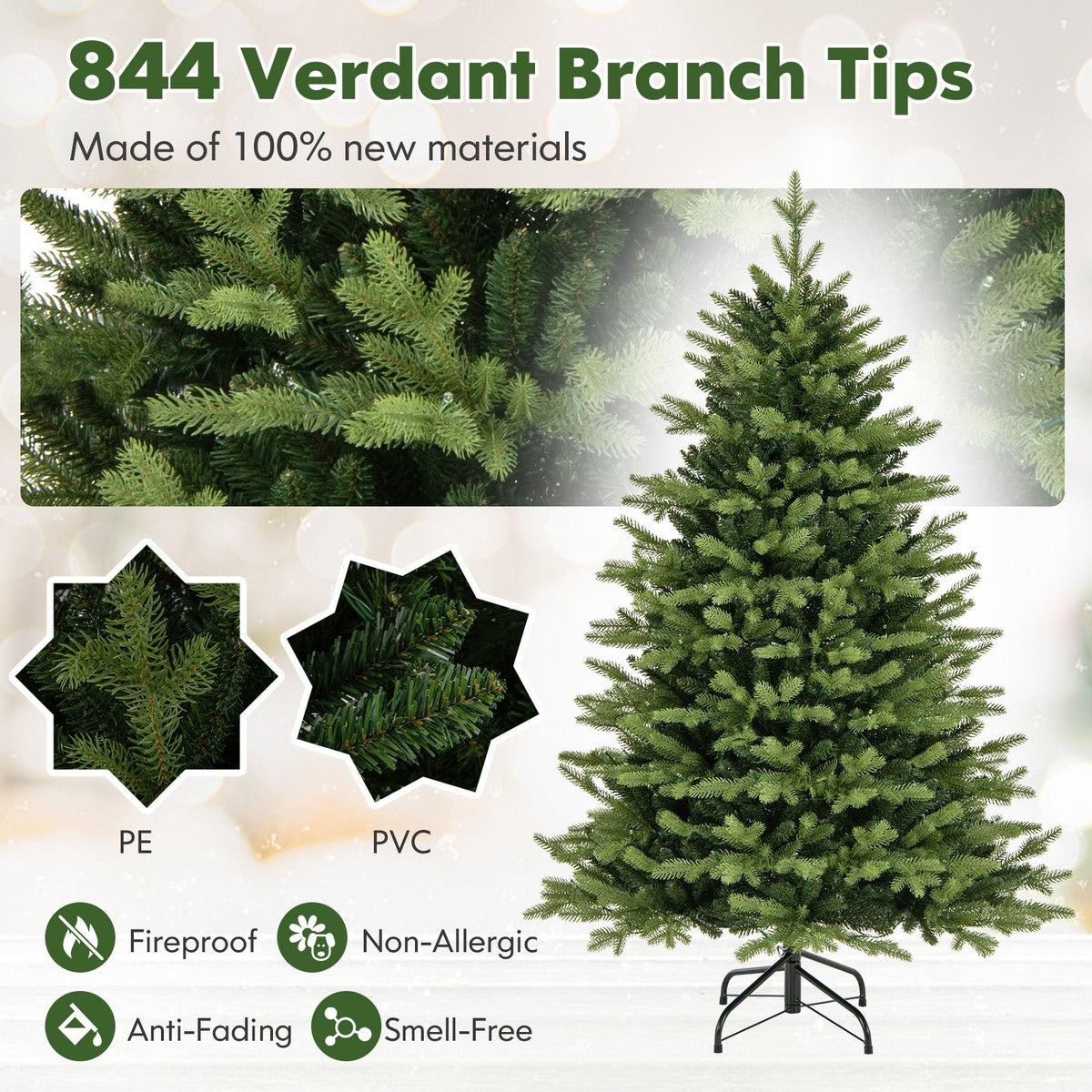 5 Feet Artificial Xmas Tree Hinged with 11 Lighting Modes and Remote Control
