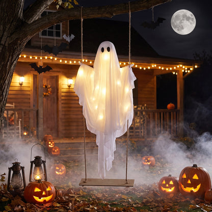 5ft Hanging Swing Ghost Decoration with LED String Lights