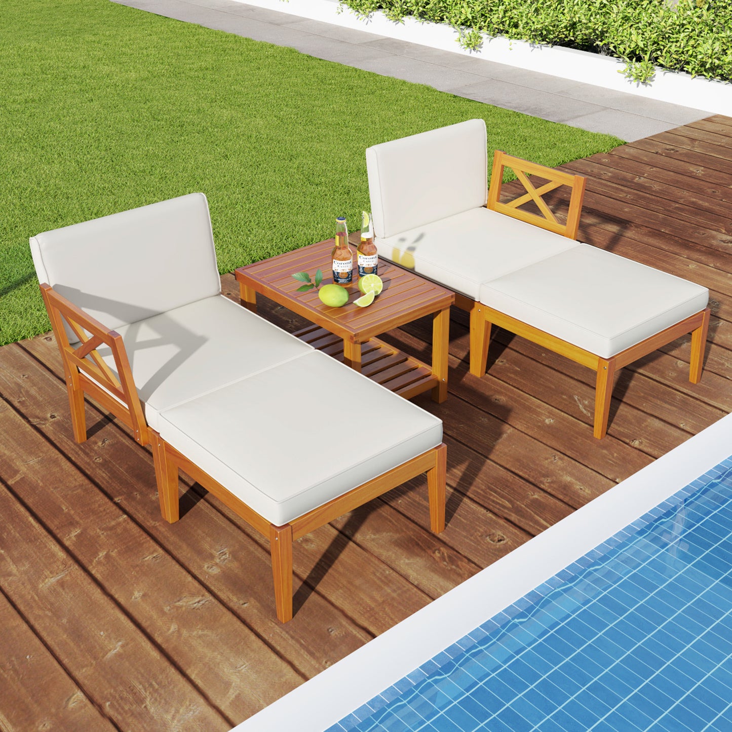 5-Piece Acacia Wood Patio Conversation Set with Cushions