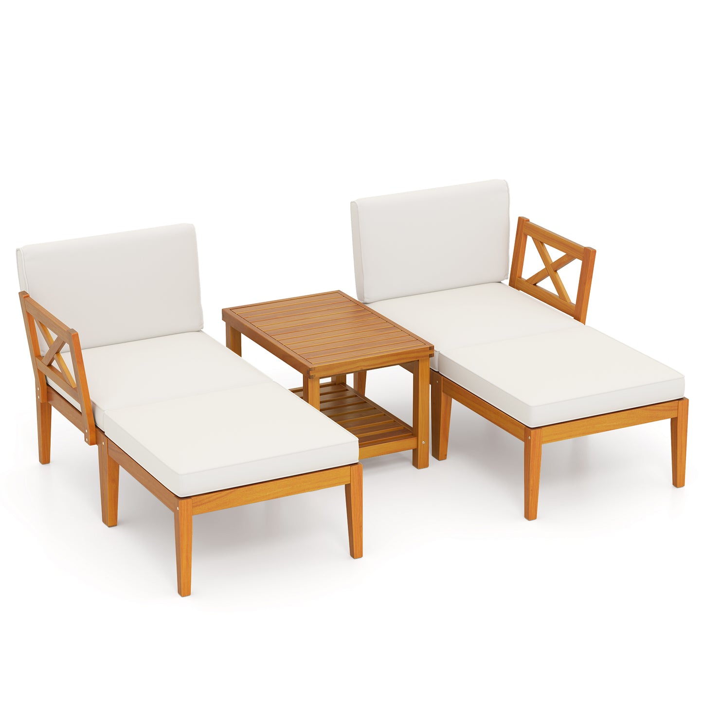 5-Piece Acacia Wood Patio Conversation Set with Cushions